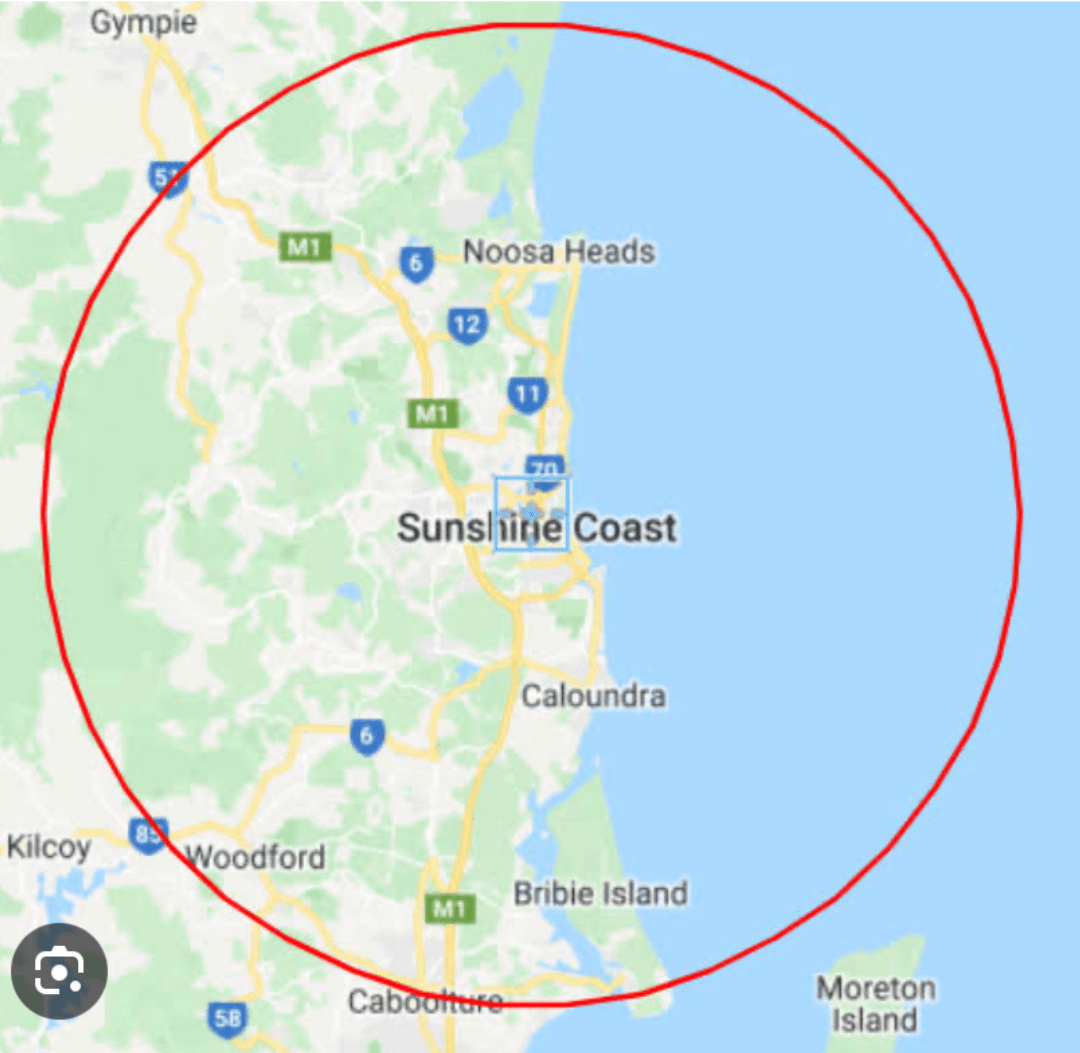 Map of Sunshine Coast electrical service area including Noosa Heads and Caloundra