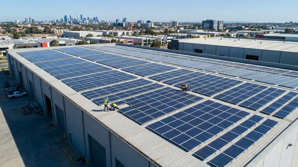 Commercial solar panel system installed on a Sunshine Coast business roof to reduce electricity costs