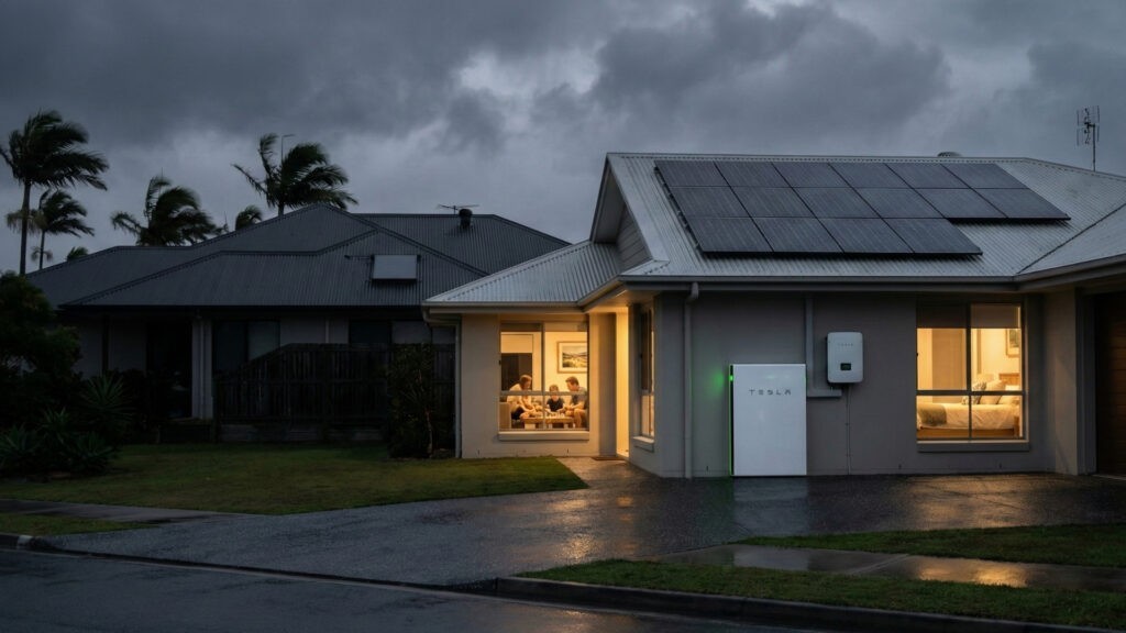 Solar panel system on a Sunshine Coast property providing backup power during storm season