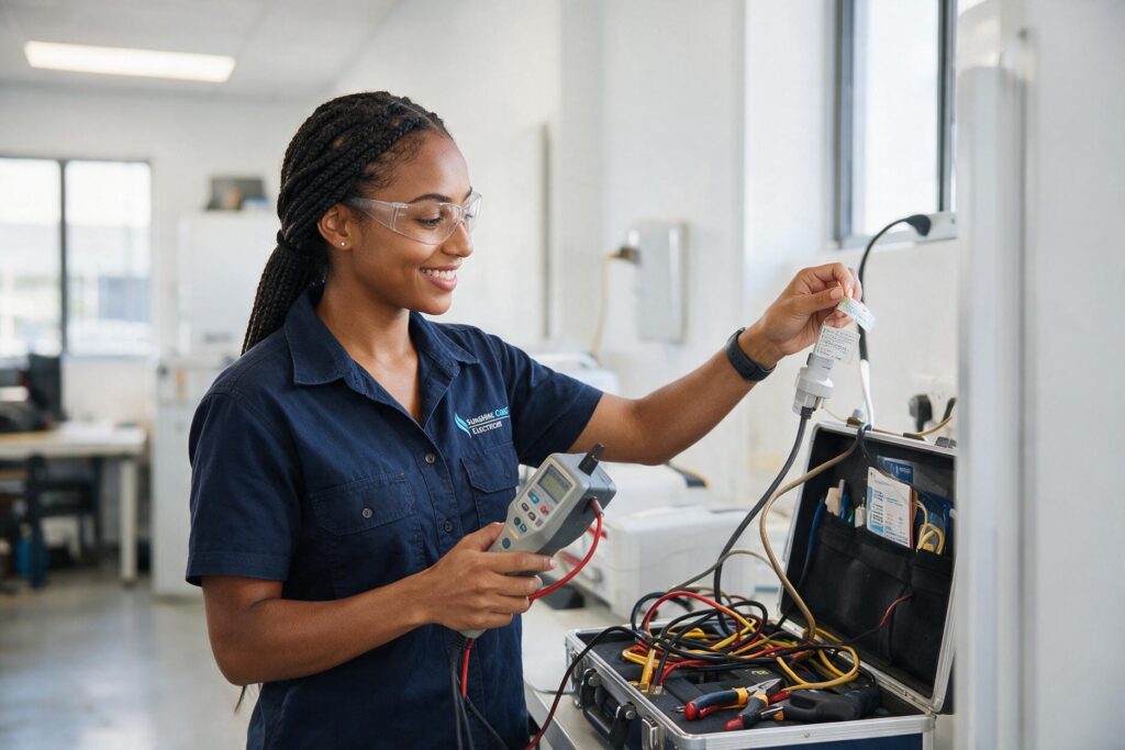 Electrician testing and tagging electrical equipment on the Sunshine Coast