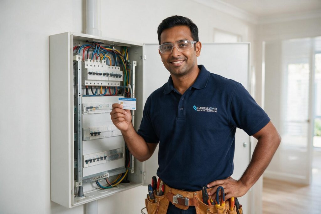 Licensed Sunshine Coast electrician completing compliant electrical work in a Queensland home